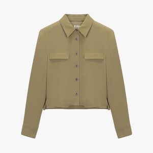 IT MICHAA Tan Beige Long Sleeve Button Down Cropped Shirt Sz Small